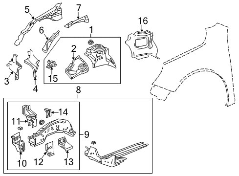 GM 25915560 Upper Rail Center Bracket, Front Passenger Side GM 25915560 Upper Rail Center Bracket, Front Passenger Side