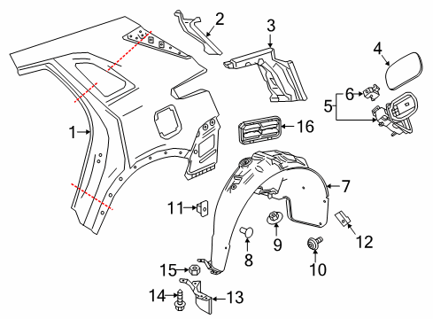 2018 Cadillac XT5 Quarter Panel & Components Diagram