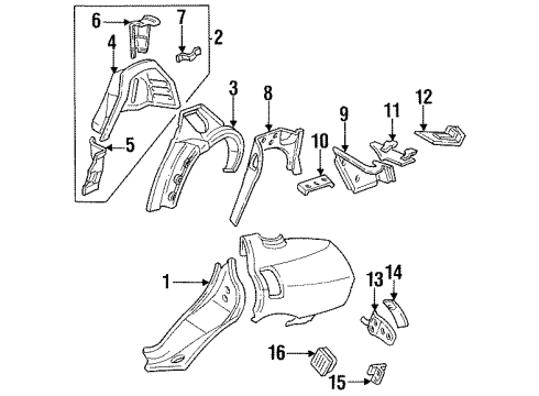 1998 Oldsmobile Aurora Inner Structure - Quarter Panel Diagram