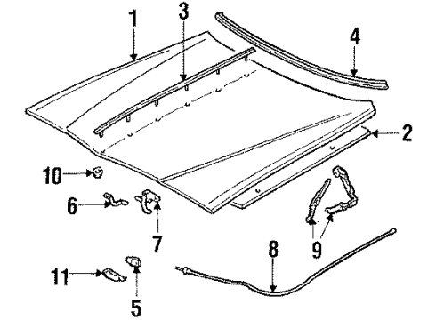 1987 Pontiac Grand Prix Hood & Components Diagram