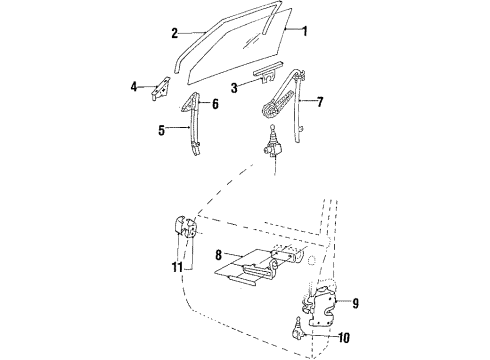 1988 Chevy Celebrity Front Door - Glass & Hardware Diagram