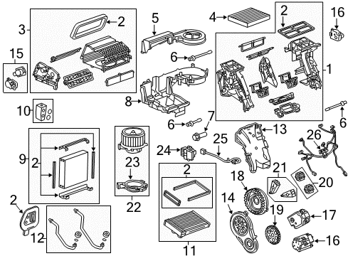 2014 Cadillac SRX A/C Evaporator & Heater Components Diagram