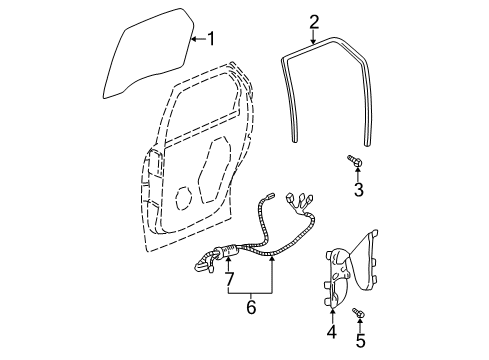 2002 Buick Rendezvous Rear Door - Glass & Hardware Diagram