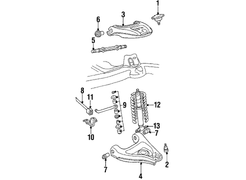 1990 Chevy Caprice Front Suspension Components, Lower Control Arm, Upper Control Arm, Stabilizer Bar Diagram