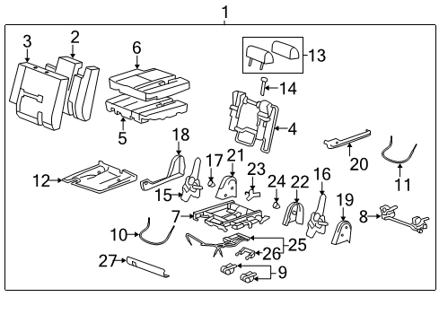 2012 GMC Yukon Rear Seat Components Diagram