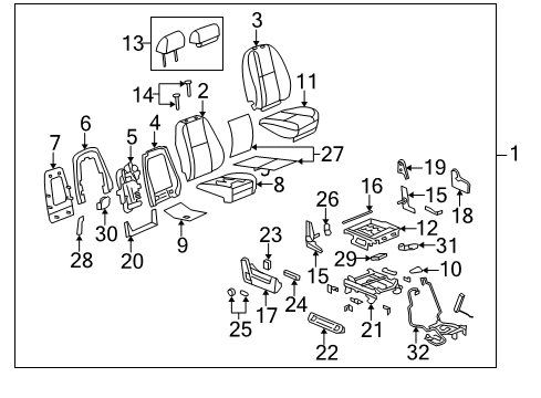 2007 Cadillac Escalade EXT Front Seat Components Diagram