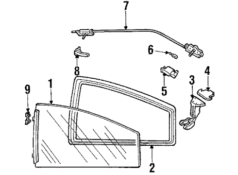 1987 Chevy Cavalier Quarter Panel - Glass & Hardware Diagram