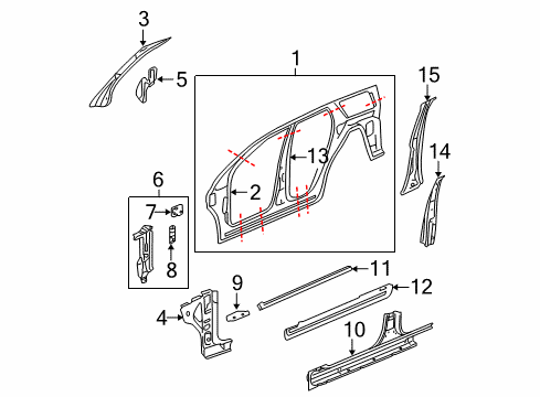 2007 Saturn Vue Center Pillar, Hinge Pillar, Rocker, Uniside Diagram