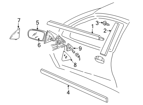 1996 Pontiac Sunfire Outside Mirrors, Exterior Trim Diagram