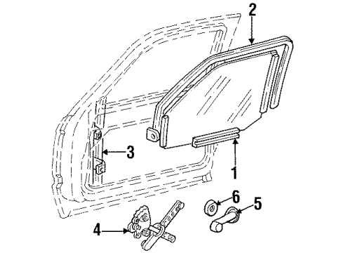 1993 GMC K2500 Front Door - Glass & Hardware Diagram