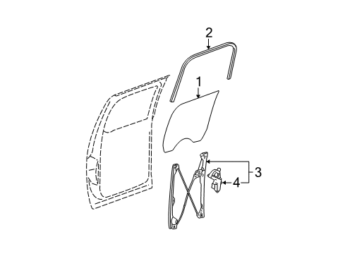2007 Cadillac Escalade EXT Rear Door - Glass & Hardware Diagram