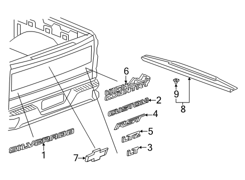 2019 Chevy Silverado 1500 LD Exterior Trim - Pick Up Box Diagram