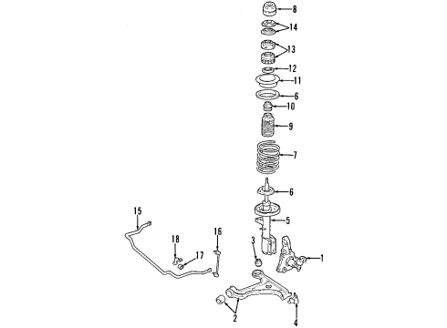 2000 Cadillac Catera Front Suspension Components, Lower Control Arm, Stabilizer Bar Diagram