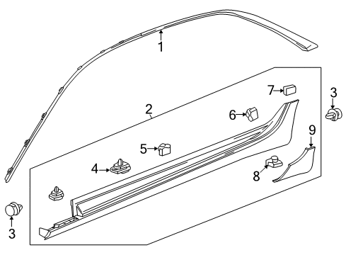 2016 Cadillac CTS Exterior Trim - Pillars, Rocker & Floor Diagram