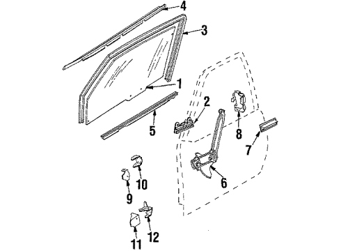 1986 Pontiac Sunbird Front Door - Glass & Hardware Diagram