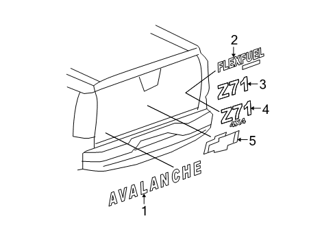 2013 Chevy Avalanche Exterior Trim - Tail Gate Diagram