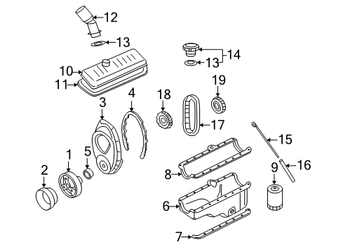 1996 GMC Jimmy Engine Parts, Mounts, Cylinder Head & Valves, Camshaft & Timing, Oil Cooler, Oil Pump, Balance Shafts, Crankshaft & Bearings, Pistons, Rings & Bearings Diagram
