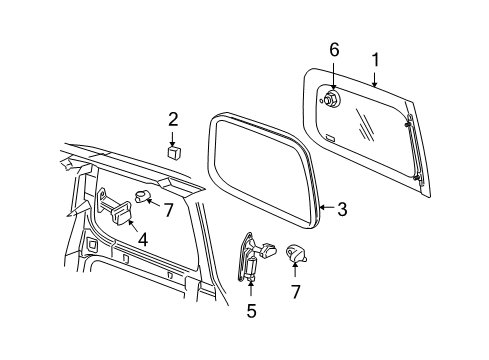 2006 Chevy Uplander Side Panel - Glass & Hardware Diagram
