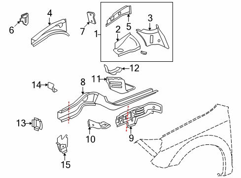 2009 Saturn Aura Structural Components & Rails Diagram
