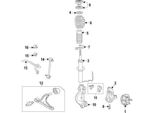 2014 Cadillac XTS Front Suspension Components, Lower Control Arm, Ride Control, Stabilizer Bar Diagram