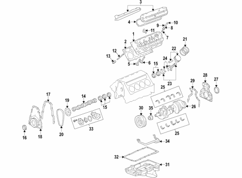 2016 Chevy Suburban 3500 HD Engine Parts, Mounts, Cylinder Head & Valves, Camshaft & Timing, Oil Pan, Oil Pump, Crankshaft & Bearings, Pistons, Rings & Bearings Diagram