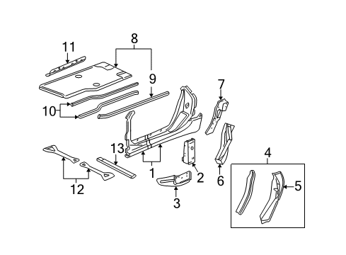 2011 Chevy Corvette Aperture Panel, Floor, Hinge Pillar, Lock Pillar Diagram