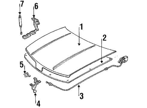 1988 Oldsmobile Cutlass Supreme Hood & Components Diagram