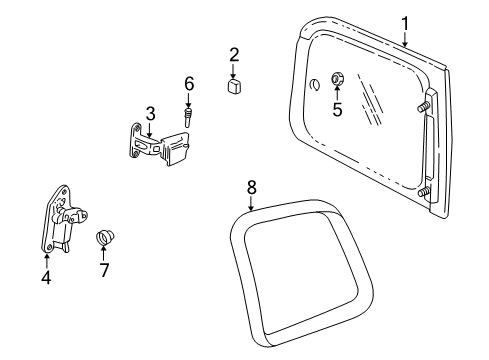 2001 Pontiac Montana Side Panel - Glass & Hardware Diagram