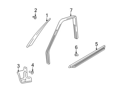 2000 Chevy Tracker Interior Trim - Pillars, Rocker & Floor Diagram