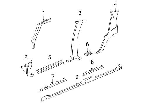 2002 GMC Yukon Interior Trim - Pillars, Rocker & Floor Diagram