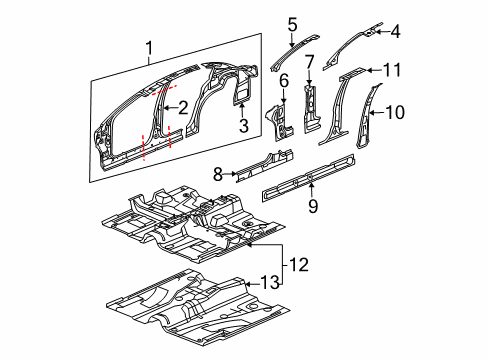 2006 Saturn Ion Center Pillar, Hinge Pillar, Rocker, Floor & Rails, Uniside Diagram