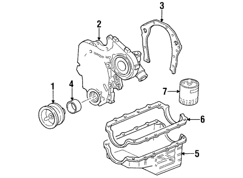 1995 Oldsmobile Achieva Engine Parts, Mounts, Cylinder Head & Valves, Camshaft & Timing, Exhaust Camshaft, Intake Camshaft, Oil Pan, Oil Pump, Crankshaft & Bearings, Pistons, Rings & Bearings Diagram