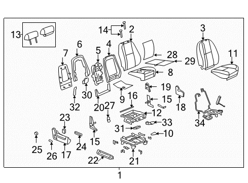 2012 GMC Yukon Front Seat Components Diagram