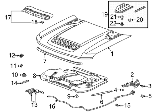 2021 Chevy Silverado 3500 HD Hood & Components Diagram