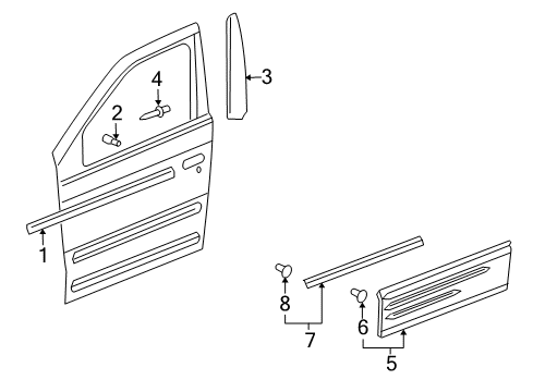 2005 Pontiac Aztek Exterior Trim - Front Door Diagram