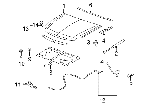2012 GMC Yukon Hood & Components, Exterior Trim Diagram