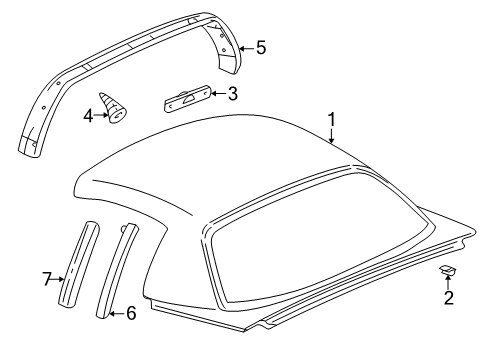 2003 Chevy Corvette Roof & Components, Exterior Trim Diagram