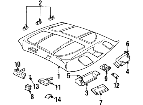 1997 Buick LeSabre Visor, Driver Side Diagram for 12373995