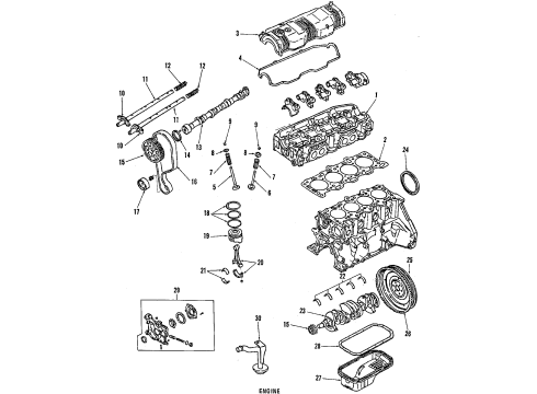 1986 Chevy Spectrum Engine Parts, Mounts, Cylinder Head & Valves, Camshaft & Timing, Oil Pan, Oil Pump, Crankshaft & Bearings, Pistons, Rings & Bearings Diagram