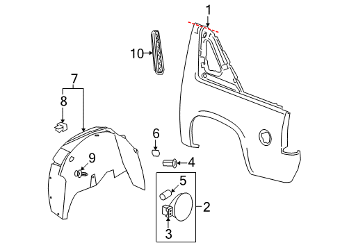 2007 Cadillac Escalade EXT Quarter Panel & Components Diagram