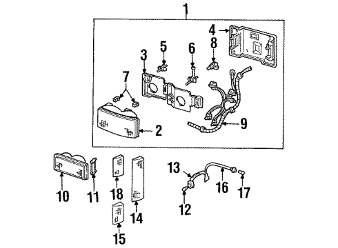 1993 GMC K2500 Headlamp Components, Park & Side Marker Lamps Diagram