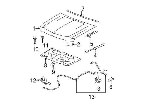 2010 Chevy Tahoe Hood & Components Diagram
