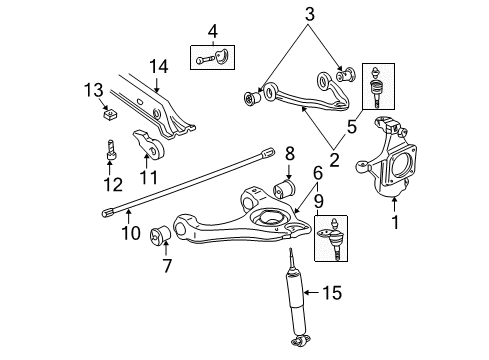 2000 Chevy Suburban 2500 Front Suspension Components, Lower Control Arm, Upper Control Arm, Stabilizer Bar Diagram