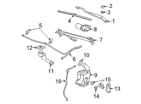 2009 Saturn Aura Wiper & Washer Components Diagram