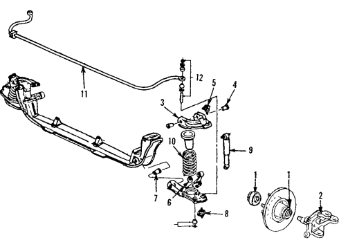 1985 Pontiac Fiero Front Suspension Components, Lower Control Arm, Upper Control Arm, Stabilizer Bar Diagram