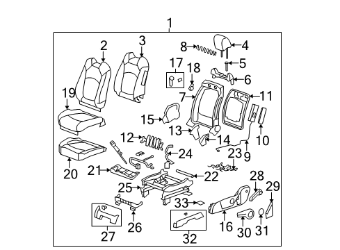 2008 GMC Acadia Front Seat Components Diagram