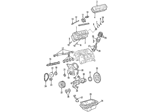 2003 Buick Park Avenue Engine Parts, Mounts, Cylinder Head & Valves, Camshaft & Timing, Oil Pan, Oil Pump, Balance Shafts, Crankshaft & Bearings, Pistons, Rings & Bearings Diagram