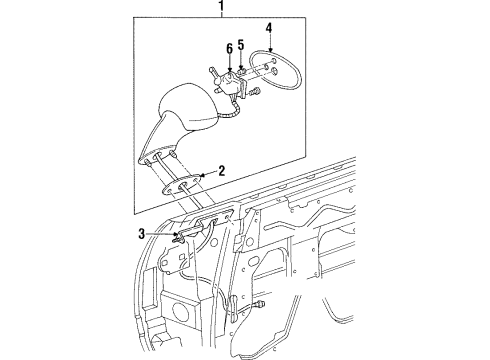 1999 Oldsmobile Aurora Mirror Assembly, Rear Driver Side Diagram for 25658069