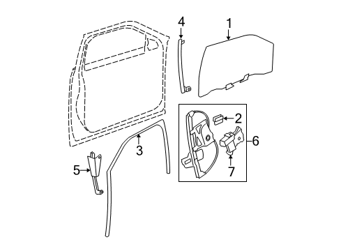 2007 Cadillac DTS Front Door - Glass & Hardware Diagram