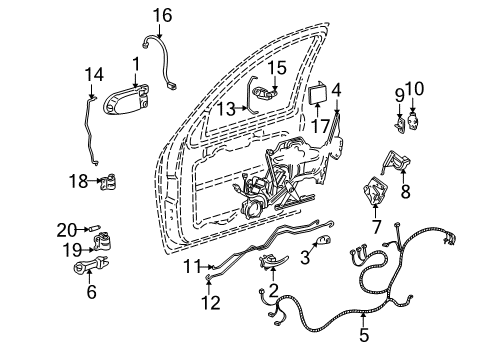 1997 Chevy Venture Front Door - Lock & Hardware Diagram